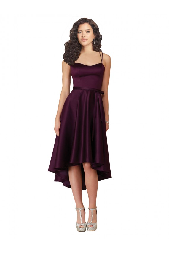 Compre Uva línea A Cuello de Corazón Cucharón Neck Satén Corto Asimétrico Vestidos de dama de honor / Vestidos de fiesta