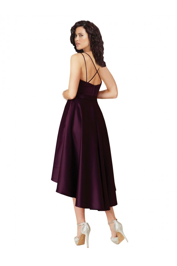 Compre Uva línea A Cuello de Corazón Cucharón Neck Satén Corto Asimétrico Vestidos de dama de honor / Vestidos de fiesta
