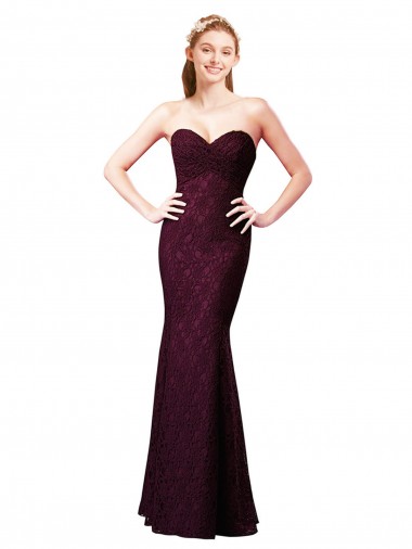 Compre Uva línea A Cuello de Corazón Encaje Largo Vestidos de dama de honor