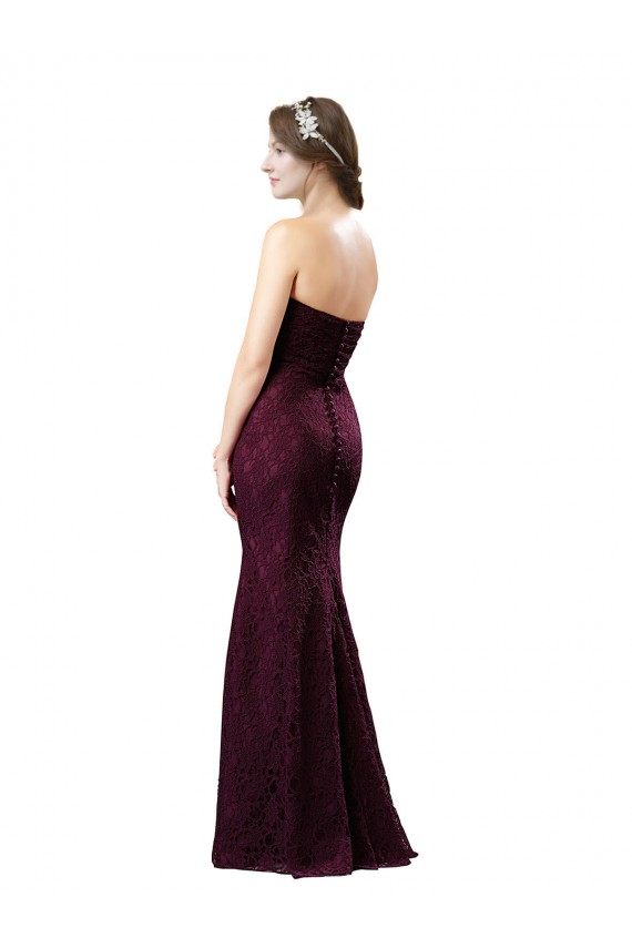 Compre Uva línea A Cuello de Corazón Encaje Largo Vestidos de dama de honor