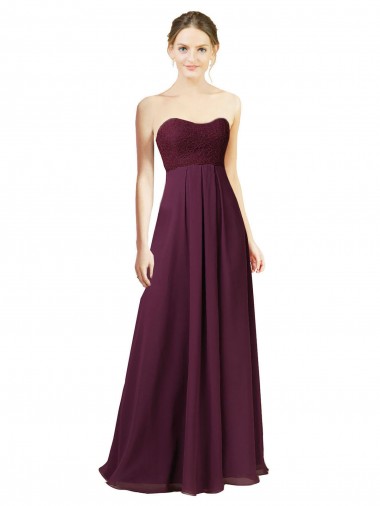 Compre Uva línea A Cuello de Corazón Gasa Largo Vestidos de dama de honor