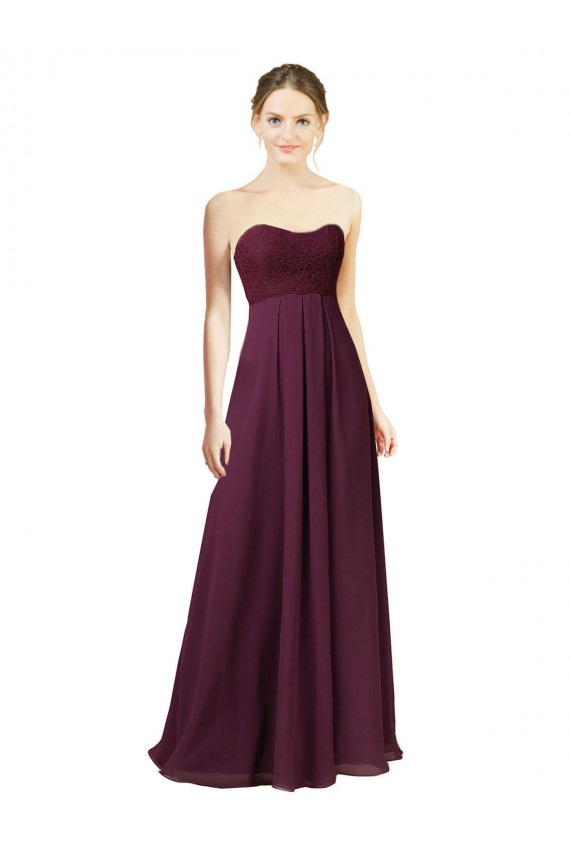Compre Uva línea A Cuello de Corazón Gasa Largo Vestidos de dama de honor