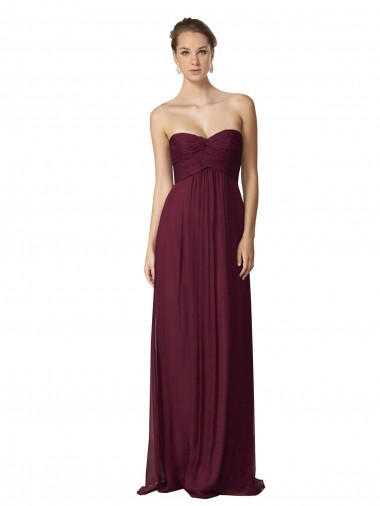 Compre Uva línea A Cuello de Corazón Gasa Largo Vestidos de dama de honor