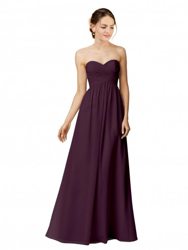Compre Uva línea A Cuello de Corazón Sin tirantes Gasa Largo Vestidos de dama de honor