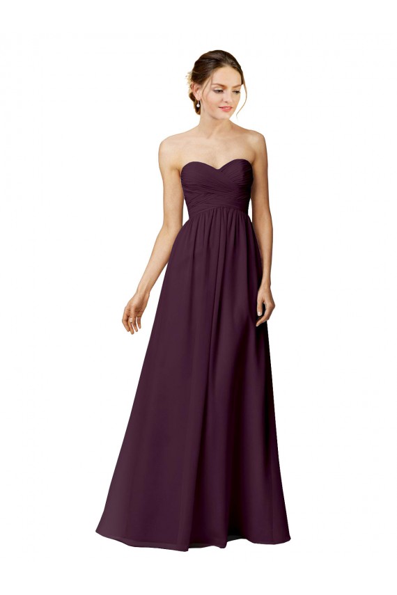 Compre Uva línea A Cuello de Corazón Sin tirantes Gasa Largo Vestidos de dama de honor