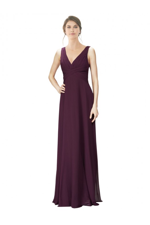 Compre Uva línea A Cuello en V Gasa Encaje Largo Vestidos de dama de honor