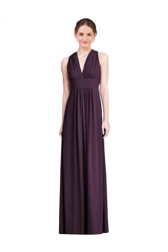 Compre Uva línea A Cuello en V Gasa Largo Vestidos de dama de honor