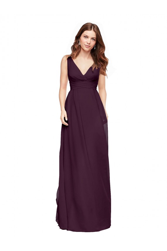 Compre Uva línea A Cuello en V Gasa Largo Vestidos de dama de honor