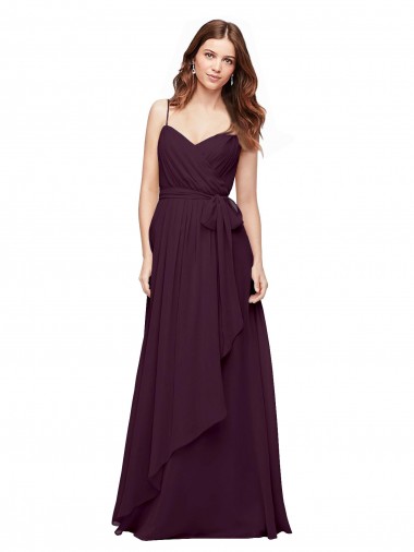 Compre Uva línea A Cuello en V Gasa Largo Vestidos de dama de honor