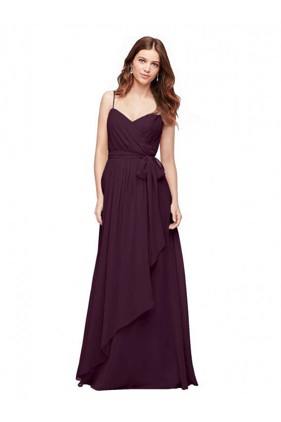 Compre Uva línea A Cuello en V Gasa Largo Vestidos de dama de honor