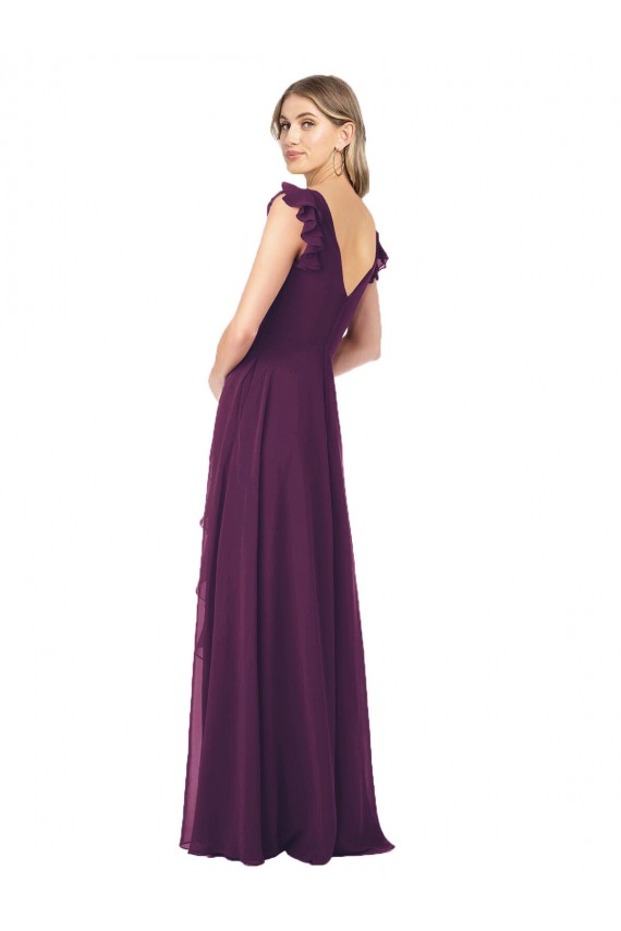 Compre Uva línea A Cuello en V Gasa Largo Vestidos de dama de honor
