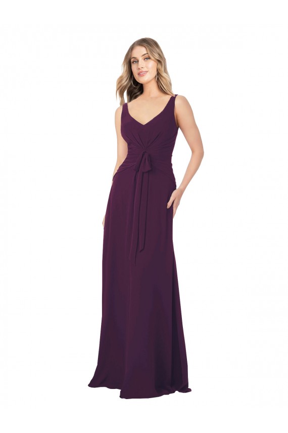 Compre Uva línea A Cuello en V Gasa Largo Vestidos de dama de honor