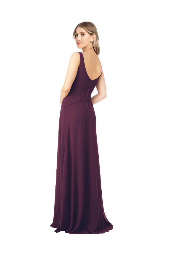 Compre Uva línea A Cuello en V Gasa Largo Vestidos de dama de honor