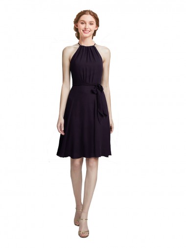 Compre Uva línea A Halter Cuello Alto Gasa Corto Vestidos de dama de honor / Vestidos de cóctel / Vestidos para homecoming