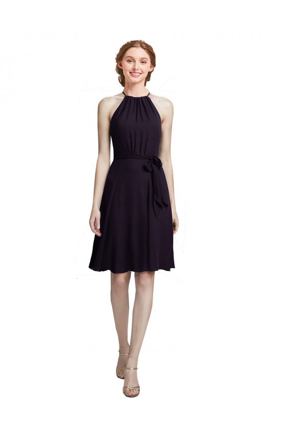 Compre Uva línea A Halter Cuello Alto Gasa Corto Vestidos de dama de honor / Vestidos de cóctel / Vestidos para homecoming