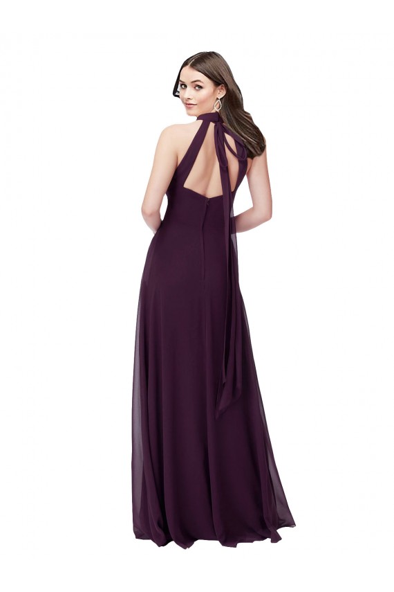Compre Uva línea A Halter Cuello Alto Gasa Largo Vestidos de dama de honor