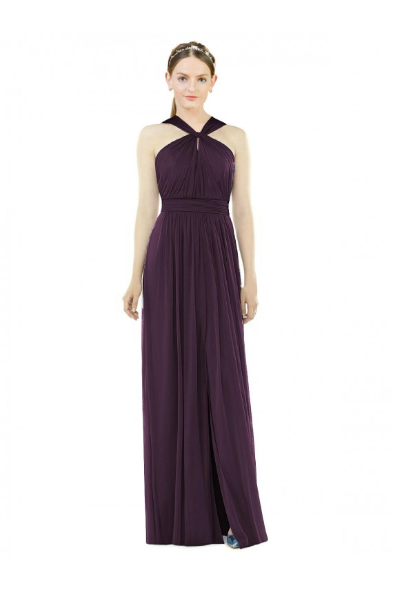Compre Uva línea A Halter Gasa Largo Vestidos de dama de honor