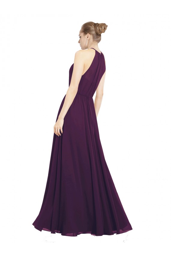 Compre Uva línea A Halter Gasa Largo Vestidos de dama de honor