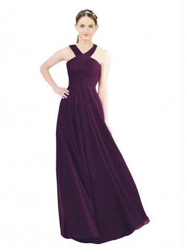 Compre Uva línea A Halter Gasa Largo Vestidos de dama de honor