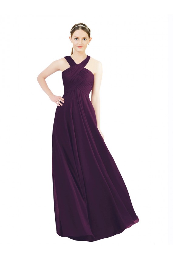 Compre Uva línea A Halter Gasa Largo Vestidos de dama de honor