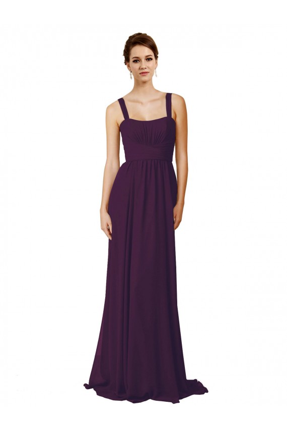 Compre Uva línea A Tirantes espagueti Barrer tren Gasa Largo Vestidos de dama de honor