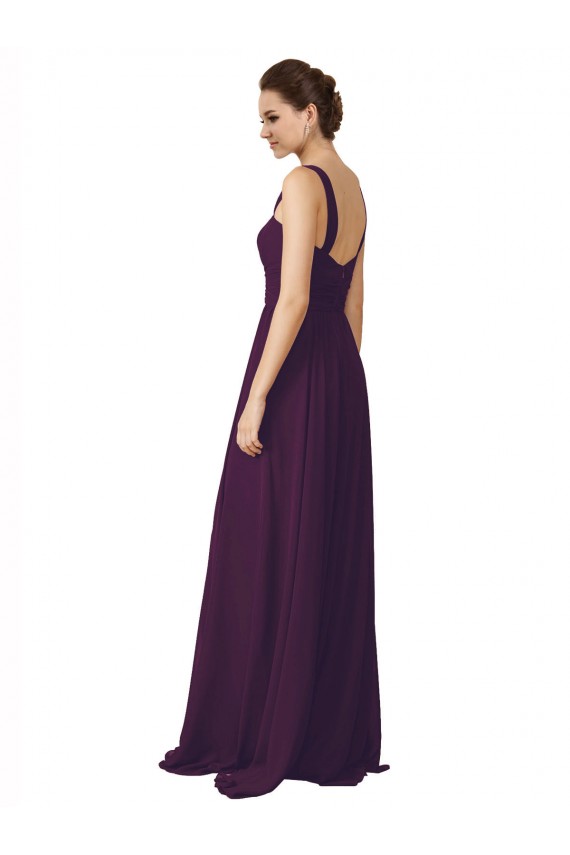 Compre Uva línea A Tirantes espagueti Barrer tren Gasa Largo Vestidos de dama de honor