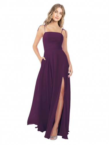 Compre Uva línea A Tirantes espagueti Sin tirantes Gasa Largo Vestidos de dama de honor