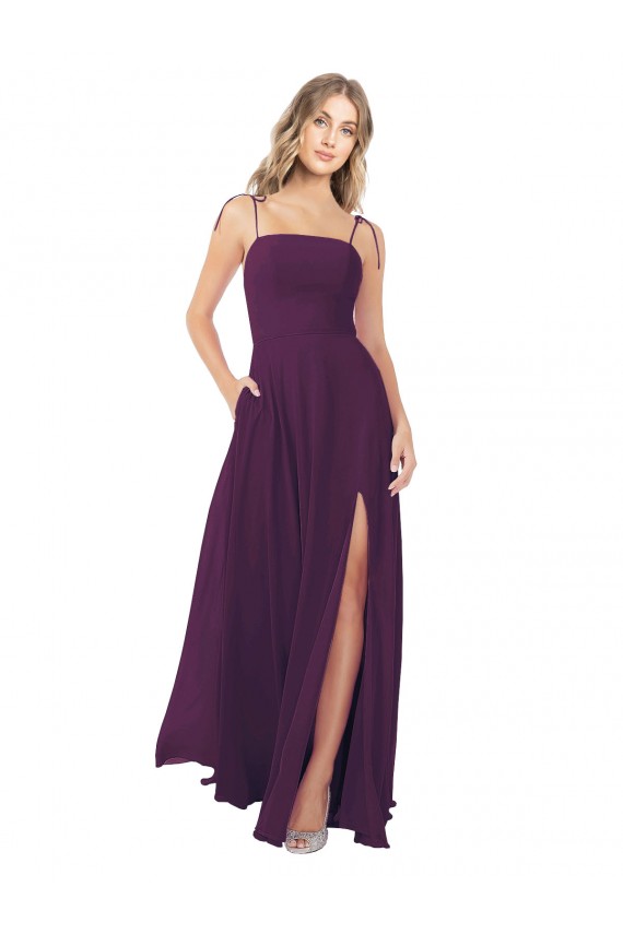 Compre Uva línea A Tirantes espagueti Sin tirantes Gasa Largo Vestidos de dama de honor