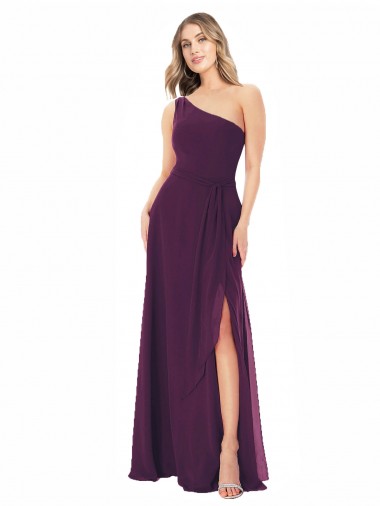 Compre Uva línea A Un Hombre Gasa Largo Vestidos de dama de honor