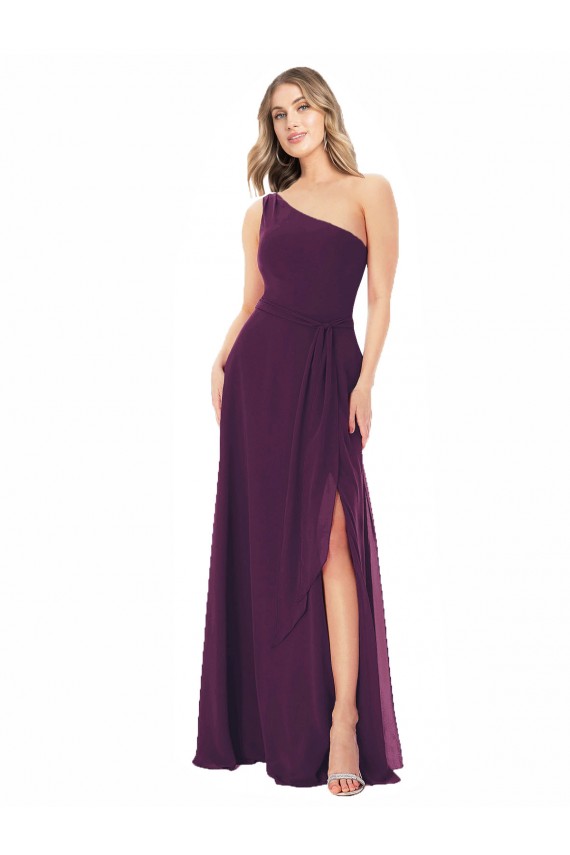 Compre Uva línea A Un Hombre Gasa Largo Vestidos de dama de honor