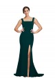 Compre Verde Midnight Cubierta Cuadrado Barrer tren Crepé Elástico Largo Vestidos de dama de honor / Vestidos de fiesta