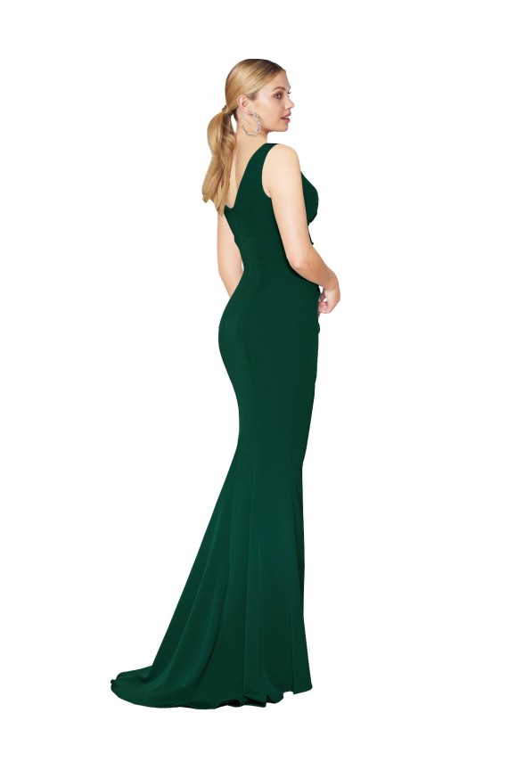 Compre Verde Midnight Sirena Cuello en V Cuello Alto Crepé Elástico Largo Formales Vestidos de dama de honor / Vestidos de fiesta