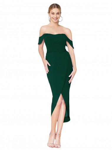Compre Verde Midnight Sirena Hombros Descubiertos Crepé Elástico Corto Asimétrico Formales Vestidos de dama de honor / Vestidos de fiesta / Vestidos de cóctel