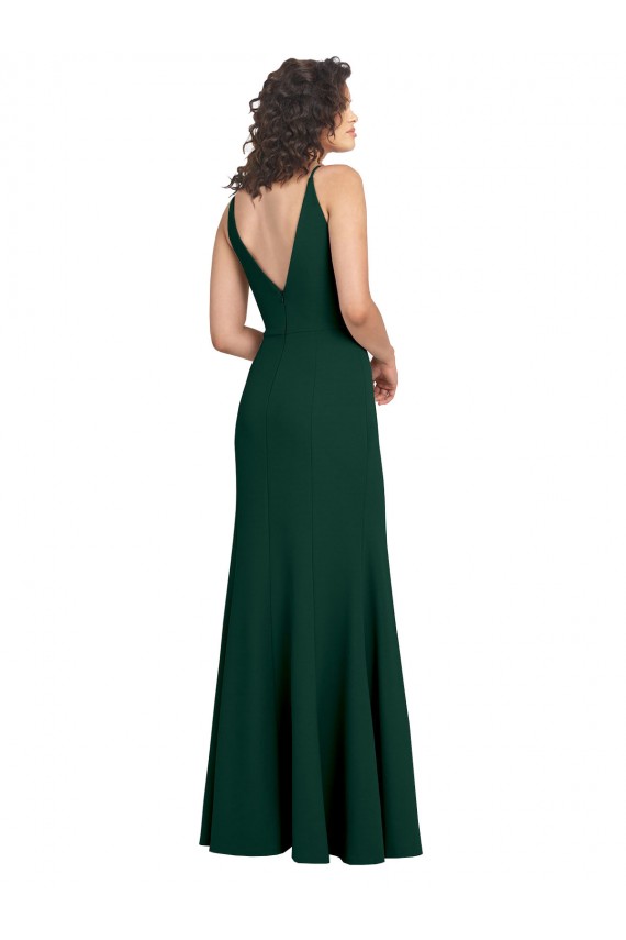 Compre Verde Midnight línea A Cuello en V Crepé Elástico Largo Formales Vestidos de dama de honor / Vestidos de fiesta