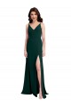 Compre Verde Midnight línea A Cuello en V Crepé Elástico Largo Formales Vestidos de dama de honor / Vestidos de fiesta
