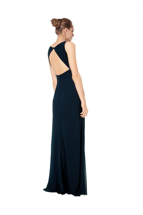 Compre Verde Midnight línea A Cuello en V Gasa Largo Vestidos de dama de honor