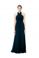 Compre Verde Midnight línea A Halter Gasa Largo Vestidos de dama de honor