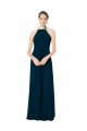 Compre Verde Midnight línea A Tirantes espagueti Halter Gasa Largo Vestidos de dama de honor