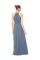 Compre Verde Midnight línea A Tirantes espagueti Halter Gasa Largo Vestidos de dama de honor