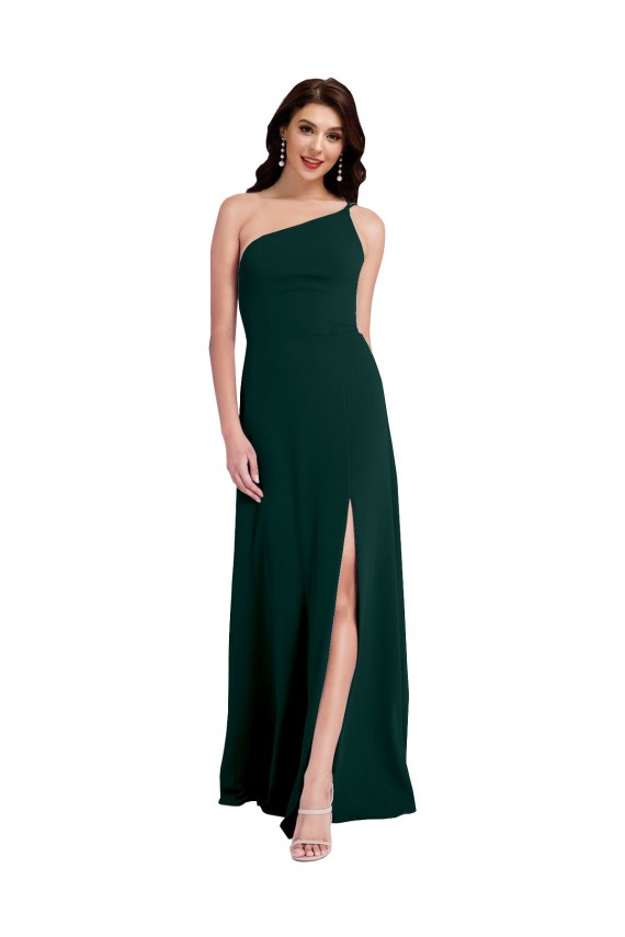 Compre Verde Midnight línea A Un Hombre Crepé Elástico Largo Formales Vestidos de dama de honor / Vestidos de fiesta