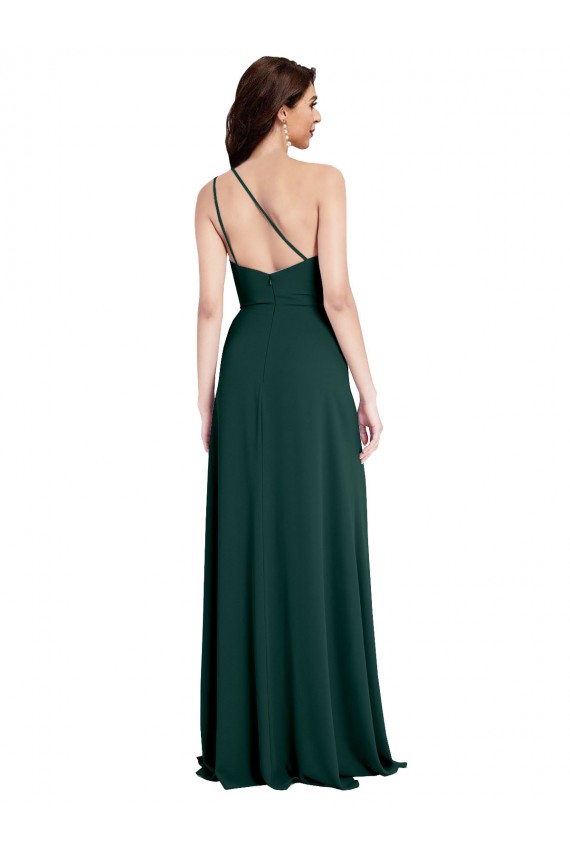 Compre Verde Midnight línea A Un Hombre Crepé Elástico Largo Formales Vestidos de dama de honor / Vestidos de fiesta