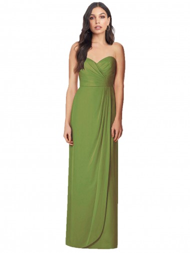 Compre Verde Oliva Trompeta Cuello de Corazón Sin tirantes Gasa Largo Vestidos de dama de honor