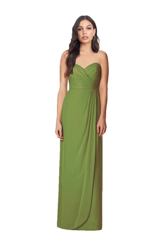 Compre Verde Oliva Trompeta Cuello de Corazón Sin tirantes Gasa Largo Vestidos de dama de honor
