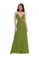 Compre Verde Oliva línea A Cuello en V Gasa Largo Vestidos de dama de honor