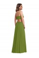 Compre Verde Oliva línea A Cuello en V Gasa Largo Vestidos de dama de honor