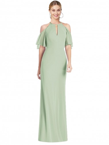 Compre Verde Salvia Sirena Halter Gasa Largo Vestidos de dama de honor