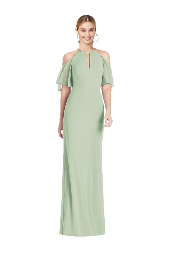 Compre Verde Salvia Sirena Halter Gasa Largo Vestidos de dama de honor