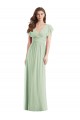 Compre Verde Salvia Trompeta Cuello en V Gasa Largo Vestidos de dama de honor