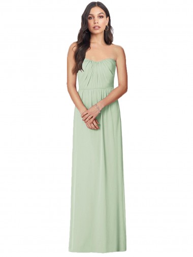 Compre Verde Salvia Trompeta Sin tirantes Gasa Largo Vestidos de dama de honor