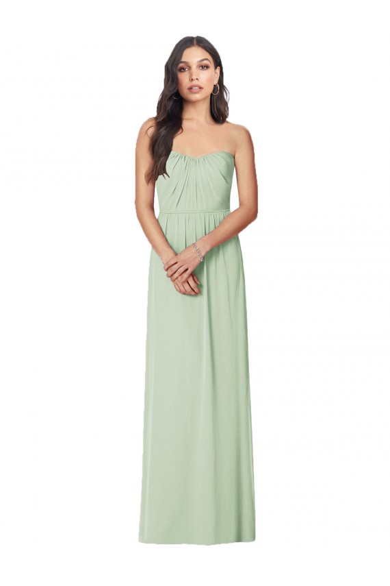 Compre Verde Salvia Trompeta Sin tirantes Gasa Largo Vestidos de dama de honor